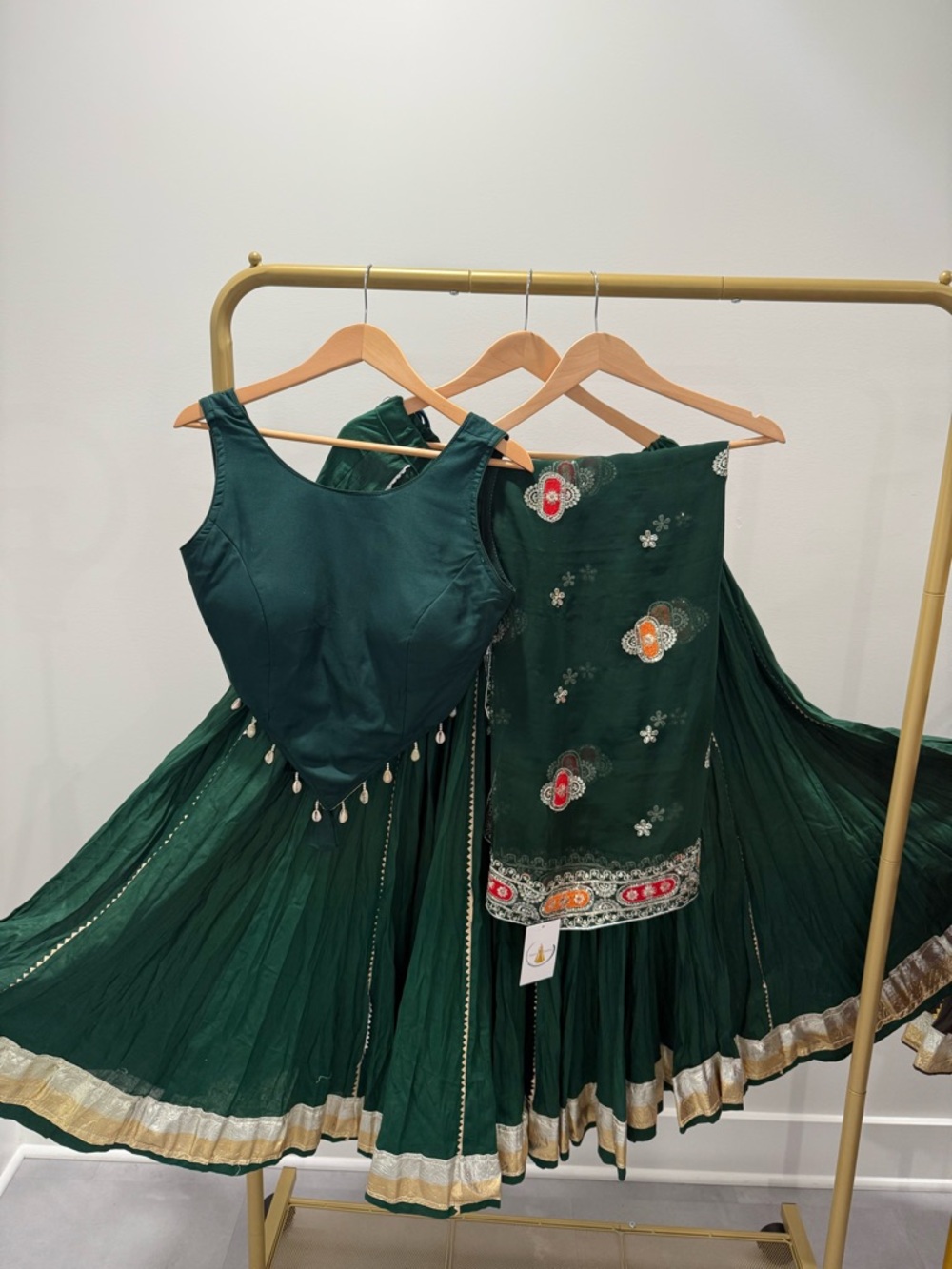 Emerald Green Traditional Chaniyacholi with Embroidered Dupatta